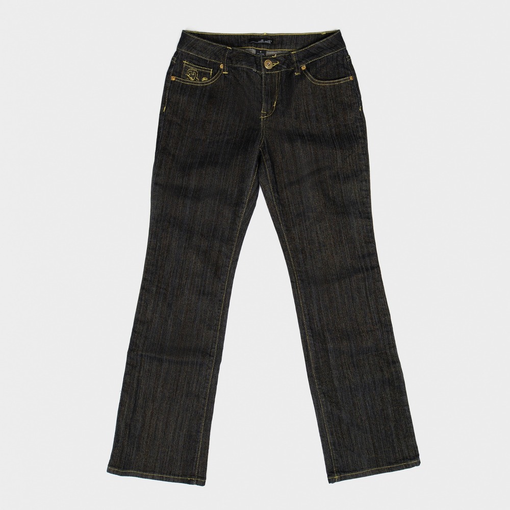 Willi Smith Women's Bootcut Jeans Size 4 Dark Wash Gold Metallic Thread Denim